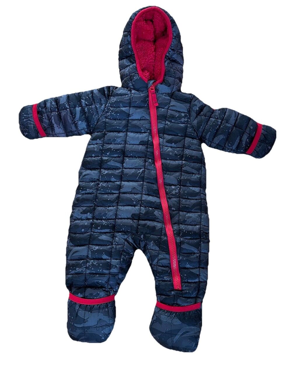 Snozu Baby Boy Puffer Snowsuit Bunting Blue Gray Camo Red Fleece Lined 3/6 Month